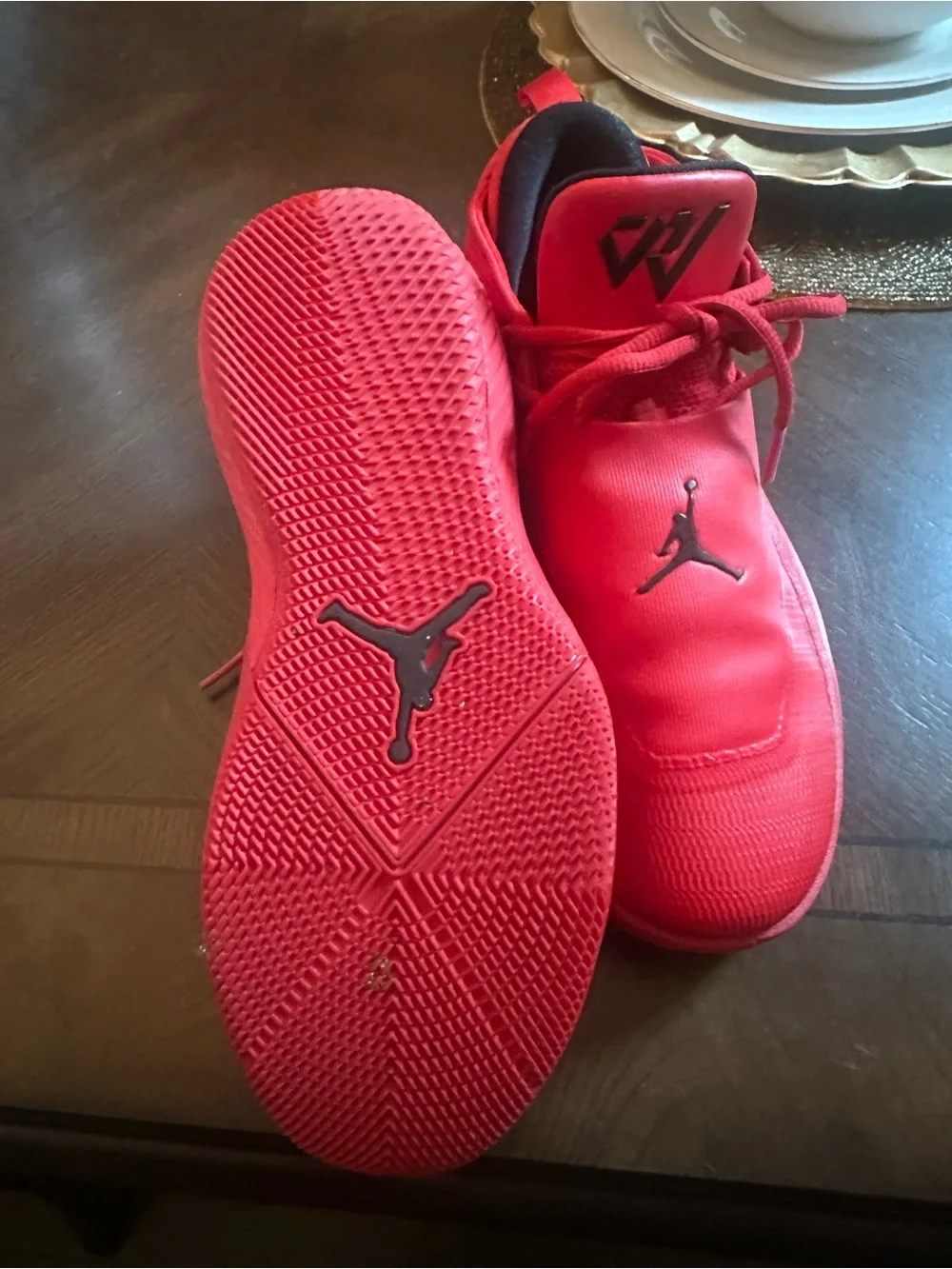 Slightly Worn Men Size7Jordan Red Mid-Top Athletic Sneakers with Black Jumpman